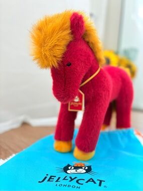 Jellycat Red Plush Pony with Gold Mane and Hooves